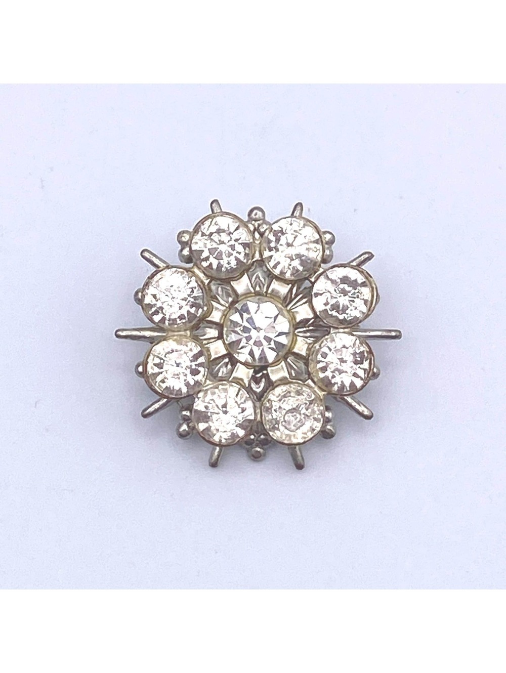 Vintage Silver Tone and Clear Rhinestones Brooch.